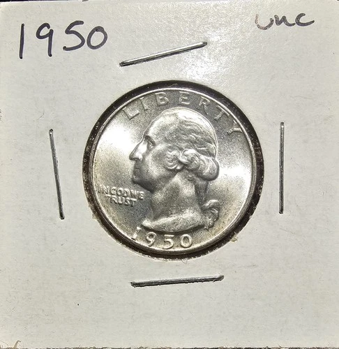 1950 Washington Quarter, 90% SILVER Uncirculated BU MS Light toning