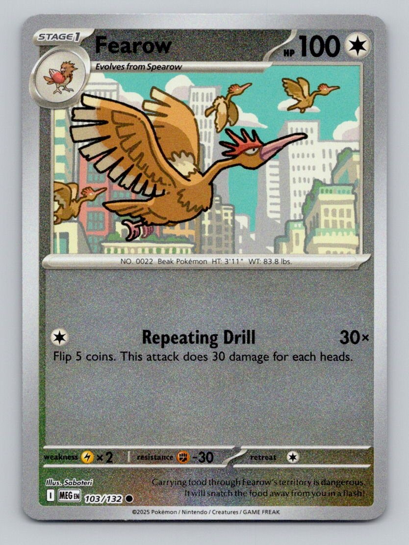 Reverse Holo Fearow 103/132 Common Mega Evolution Pokemon