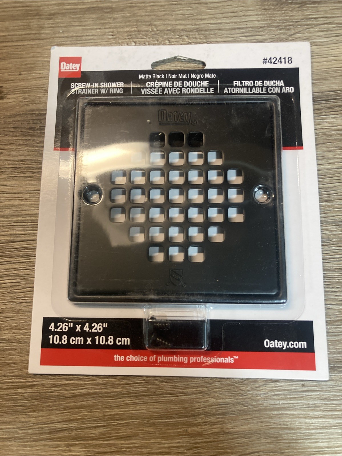 Oatey 42418 130 Series Square Matte Black Screw-In Strainer with Ring