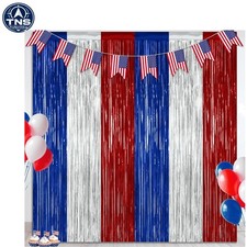 Patriotic Foil Curtain Streamer 2 Pack Blue Silver Red 3.28x7.05 ft Independe...
