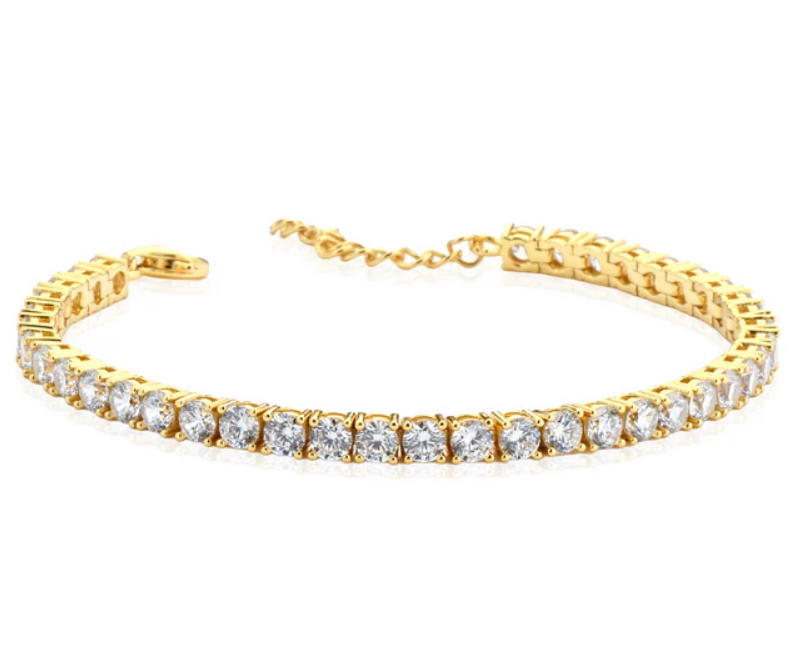Pulsera Mujer Tenis Plata 925 Baño De Oro Circonitas Blancas 3mm Ajustable