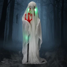LEADZM 4.3ft Halloween Decorations Outdoor Life Size Animatronics Ghost with Tri