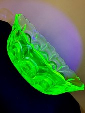 Heavy, Large, Uranium (Great Glow!) Frilled Rim Art Deco Bowl