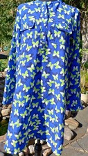 Gap Blue Printed Henley White and Green Butterfly Shirt dress Woman's Size Small