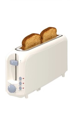 2-Slice Slim Toaster: 10'' Slot, 6 Shades, 3 Functions, Tray, Auto Shut-Off White