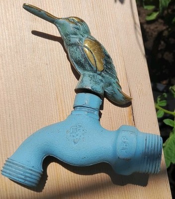 Vintage Brass Humming Bird Spigot Garden Outdoor Water Faucet Patina Art Deco