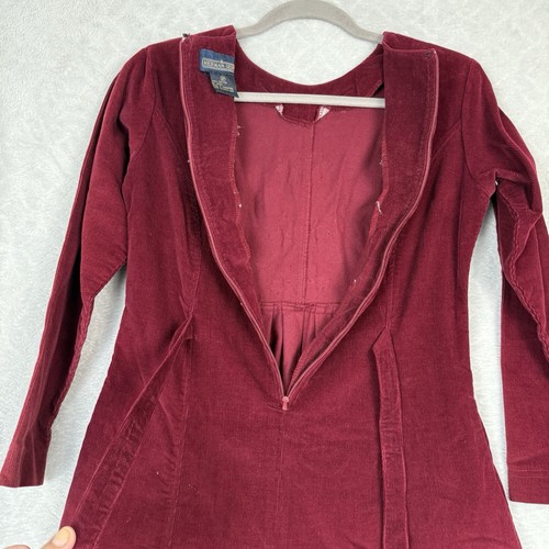 Abito camicia velluto a coste vintage anni 90 2 piccole tasche bordeaux modesto maxi cottage boho - Foto 8 di 16