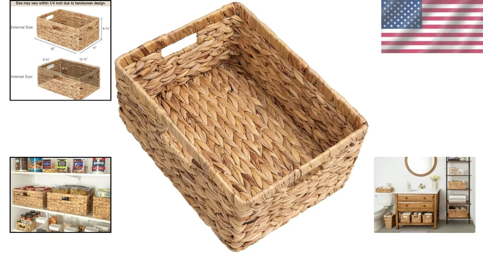 Cesta grande de mimbre artesanal - Solución rectangular de almacenamiento de jacinto de agua Foto 2 de 4