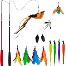Interactive Cat Wand Toy Set 2 Retractable Wands 38" 50" with 11 Refill...