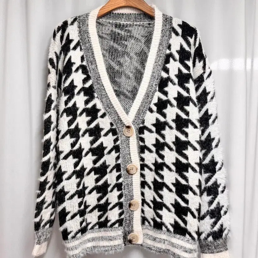 Houndstooth Check Pattern Wool Angora Cardigan Un… - image 2
