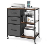 3 Drawer Mobile File Cabinet with Rolling Printer Stand Open Storage