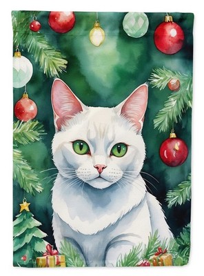 Caroline's Treasures Khao Manee Cat By the Christmas Tree Garden Flag DAC7223GF
