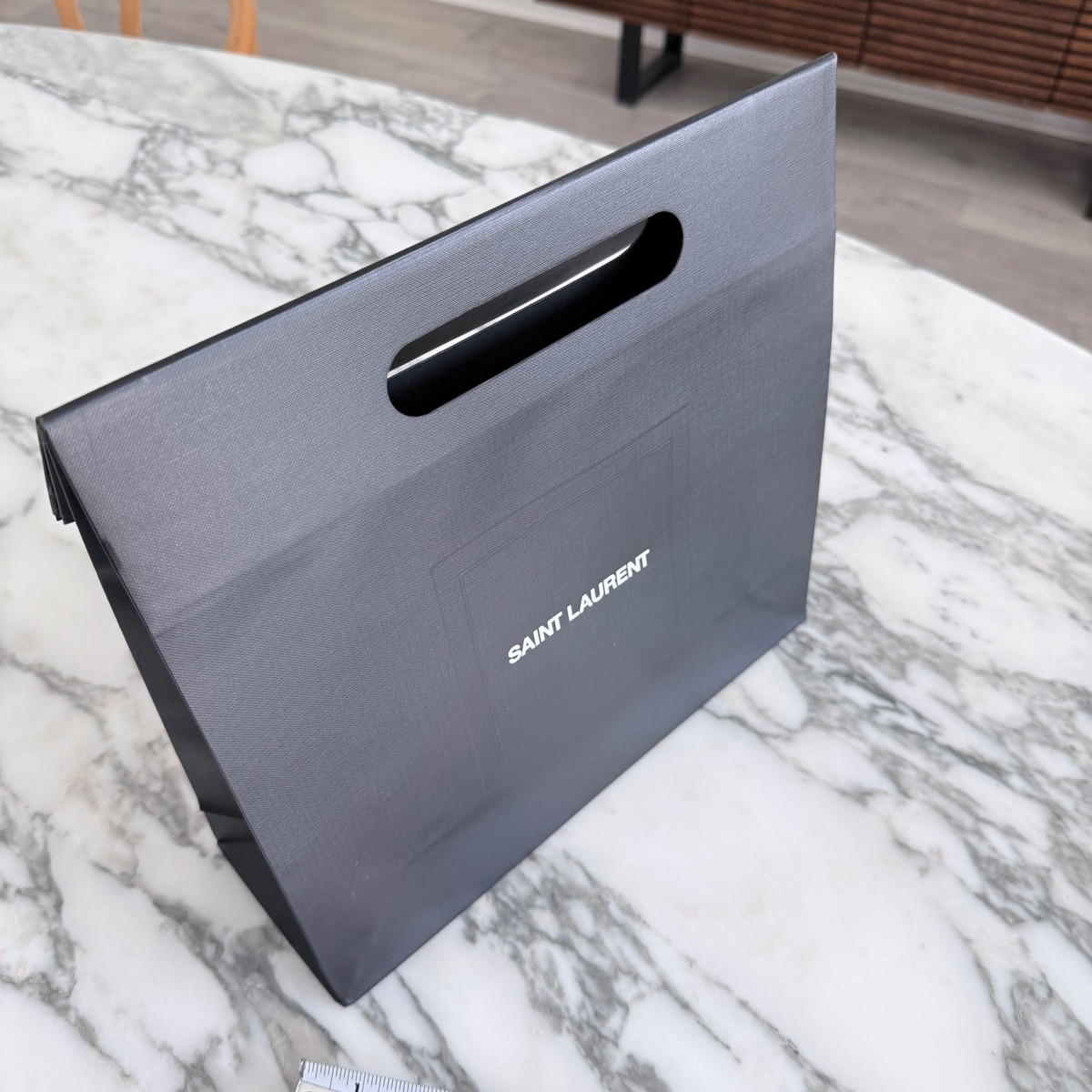 Saint Laurent Paris Black Textured Paper Shopping Bag Magnetic Small 9.5x7x3.5