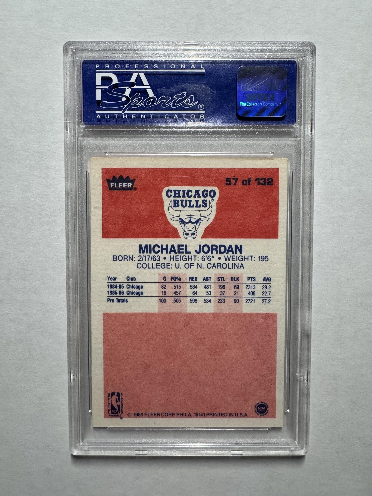 Michael Jordan 1986-87 Fleer #57 Rookie Card RC PSA 8 NM-MT Chicago Bulls view 2