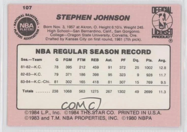 1984-85 Star Steve Johnson #107 - Image 2 of 2