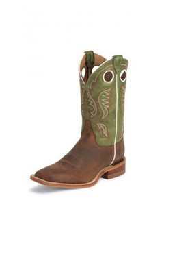 Justin Bent Rail Boots Western Men 8.5 Brown Green 11  Square Toe USA Made