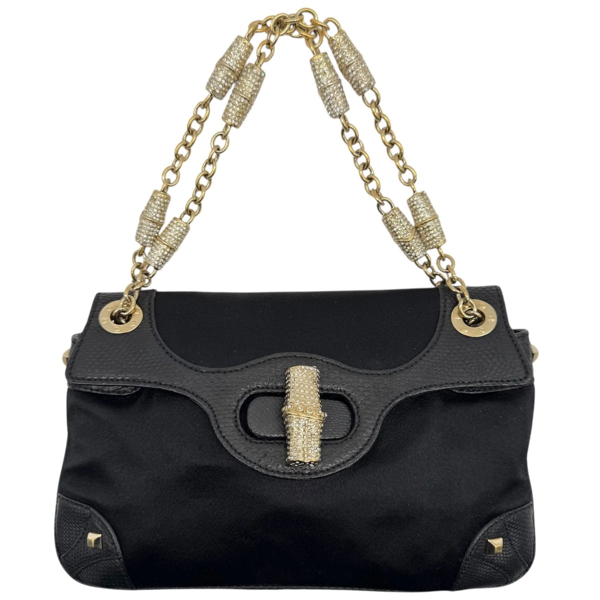Gucci by Tom Ford Black Silk & Lizard Crystal Embellished Bamboo