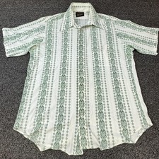 Vtg TownCraft Shirt Mens L White Striped Short Sleeve Button-Up Polyester