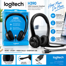 Logitech H390 USB Wired Stereo Headset Noise Cancelling Mic PC Mac Black