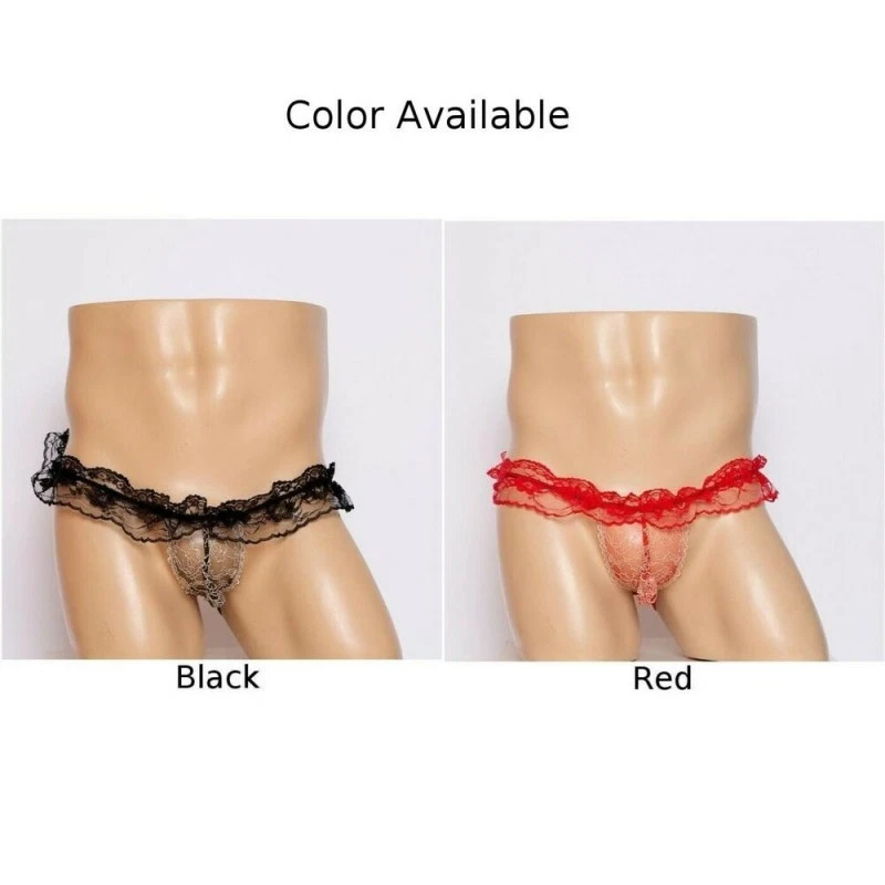Men Fashion Lace Sexy Underwear Transparent Double Thong Panties T-String Pants - Bild 4 von 4