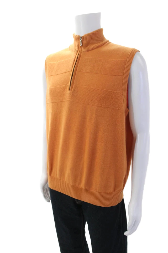Suéter Johnston & Murphy Para Hombres Media Cremallera Cuello Alto Concha Naranja Talla Mediana Foto 2 de 4