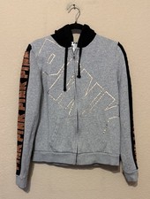Victoria s Secret Pink Hoodie jacket Bling Logo Gray Full zip Sequin Sz M Y2K