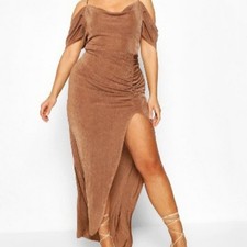 *WORN IN THE HOUSE ONCE* PLUS TEXTURED SLINKY OPEN SHOULDER COWL MAXI DRESS US12