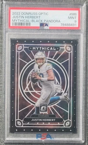 2022 Donruss Optic Justin Herbert #M8 Mythical Black Pandora /25 SSP PSA 9