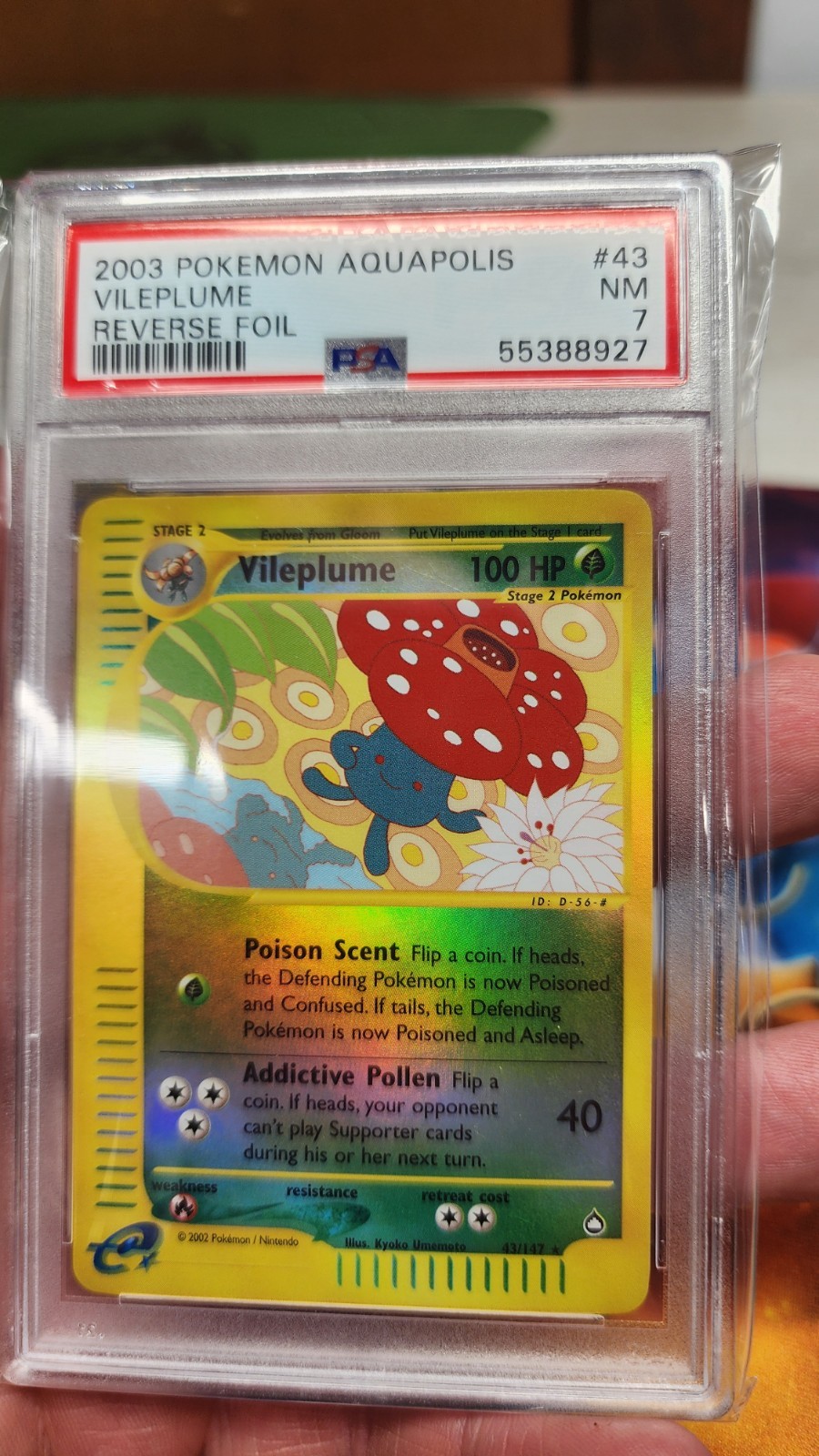 2003 POKEMON VILEPLUME REVERSE REV HOLO FOIL #43 E-SERIES AQUAPOLIS PSA 7 WOTC