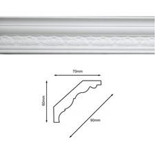 SAMPLE of Coving / Cornice White Leaf Detail 90mm (Looks like Plaster) Styrene
