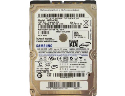 Samsung HM060HI HM060HI/D REV.B YD100-15 M60S (S10) Korea 60gb 2.5'' Sata 2007.06