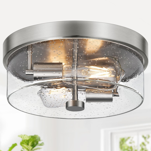 Flush Mount Ceiling Light Fixtures, 2-Light 12 Inch Brushed Nickel Close to Ceil - Picture 10 of 12