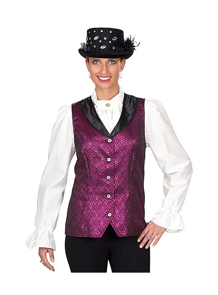 Brokatweste für Damen Edle Damenweste Bordeaux Schwarz Karneval Größe L 44 - 46 - Bild 2 von 3