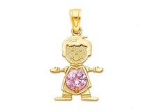 14K Yellow Gold October Pink Birthstone Baby Boy Pendant Charm