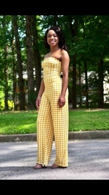 yellow plaid jumpsuit