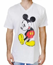 DISNEY MENS TSHIRT MICKEY MOUSE PRINT V NECK WHITE SHORT SLEEVES