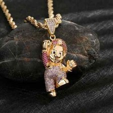 Super Mario Gold Plated Brass AAA CZ Pendant  18"  24" Rope Chain Necklace