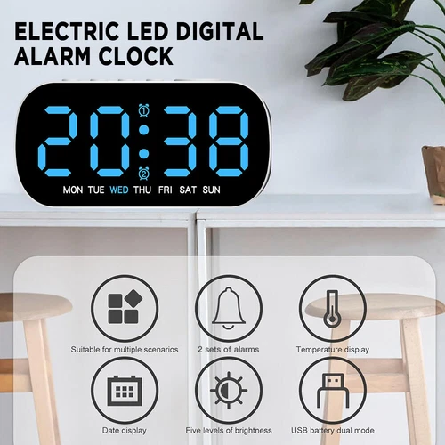 Digital LED Desk Alarm Clock LED Large Display Time Temperature Battery Snooze - Picture 2 of 12