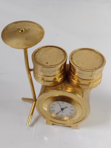 Drum Set Desk Clock Drum Set Table Clock Brass Park Lane Working Vintage Org - Picture 8 of 13