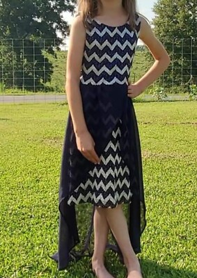 Girls Tween Diva Navy Metallic Chevron Formal Holiday Dress Size 7 High Low  | eBay