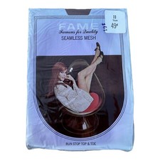 Vintage Fame Sheer Seamless Mesh Nylon Stockings Tan Size 11 NOS