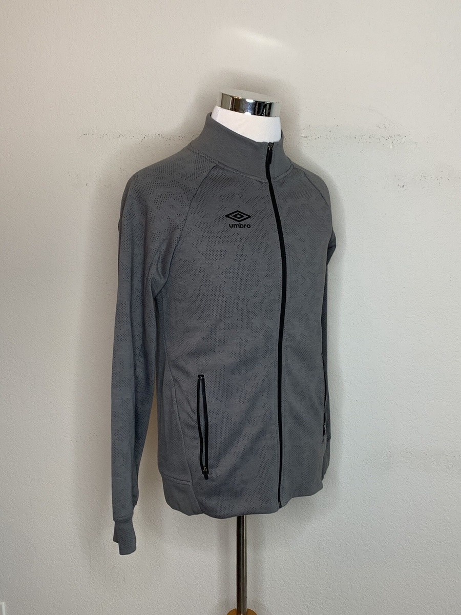 UMBRO Mens Full Zip Front Logo Track Jacket Mock Neck Gray