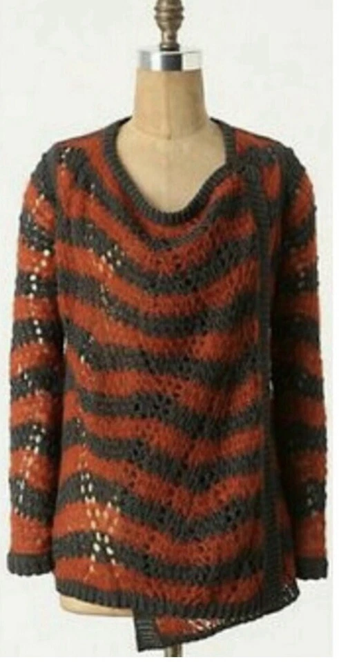 GUINEVERE Cárdigan Rayas Sueltas Suéter Envoltura Naranja Gris Tejido Anthropologie L Foto 2 de 4