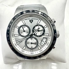 Swiss Legend Endurance Chronograph Watch 45mm Silver 110000773 316L, New Battery