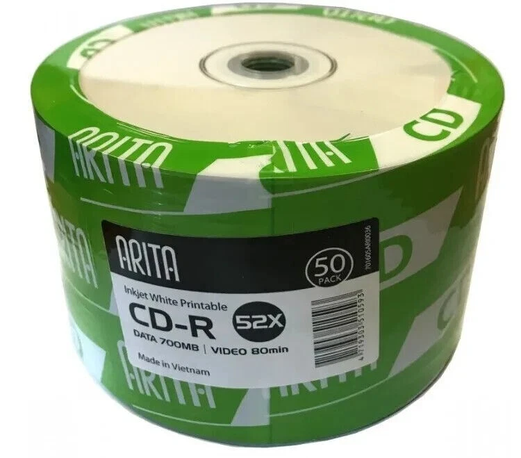 50 x Arita Ritek CD-R White Inkjet Printable Blank 52x CD Discs 700MB 80 minute