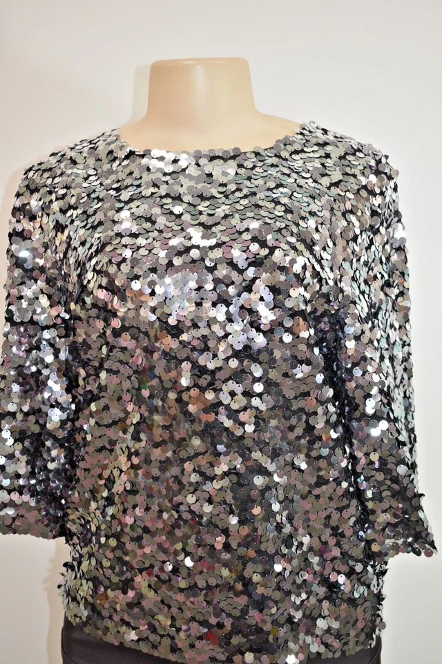 Top de lentejuelas negras plateadas St. John talla pequeña a la venta nt Foto 4 de 4