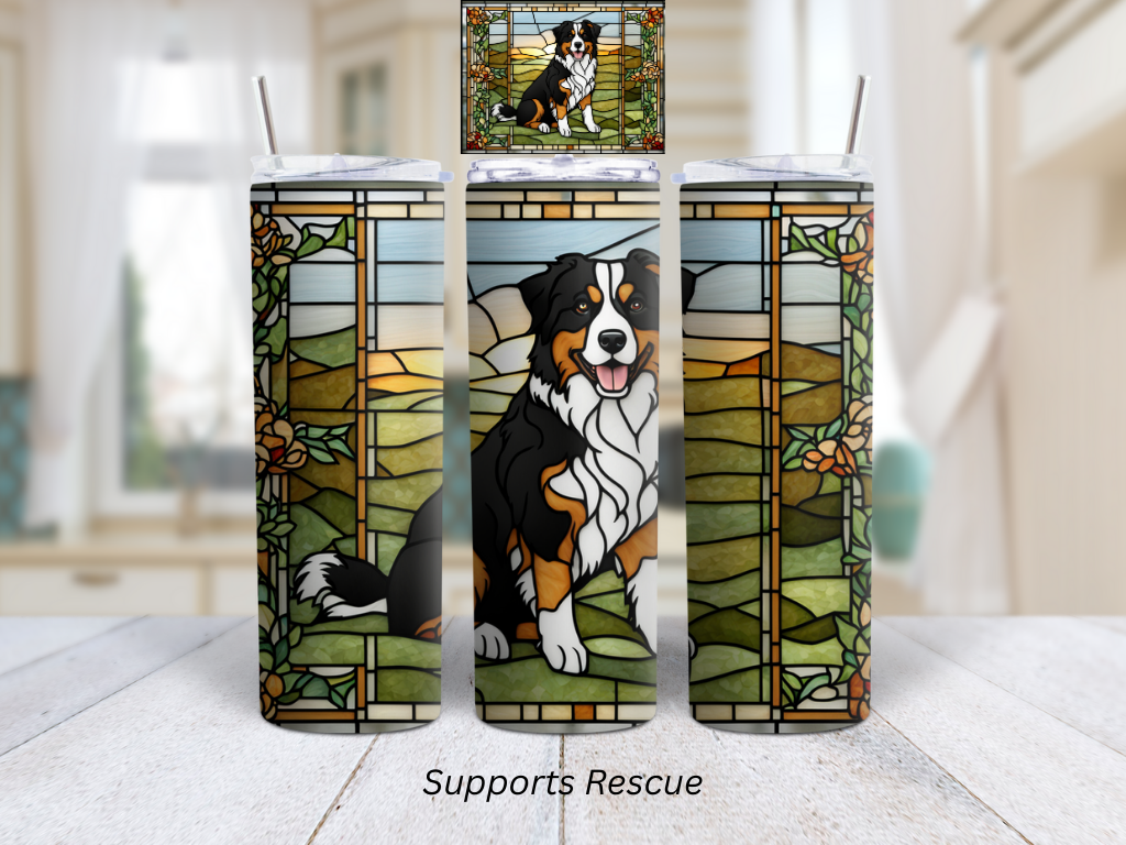 Stained Glass Bernese Mountain Dog 20oz Stainless Steel Insulated Tumbler
