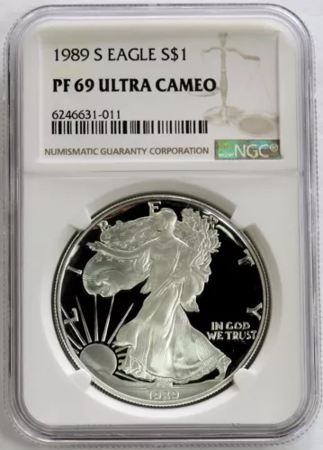 1989 S AMERICAN SILVER EAGLE PROOF $1 DOLLAR COIN NGC PF 69 UC