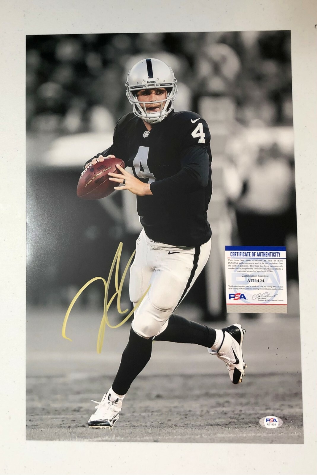 Derek Carr Autographed Signed Oakland Raiders 12x18 NFL PSA Authentic 