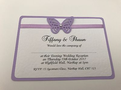 Schmetterling Hochzeitseinladungen - Flieder Schmetterling und passendes Band - Tag oder Abend